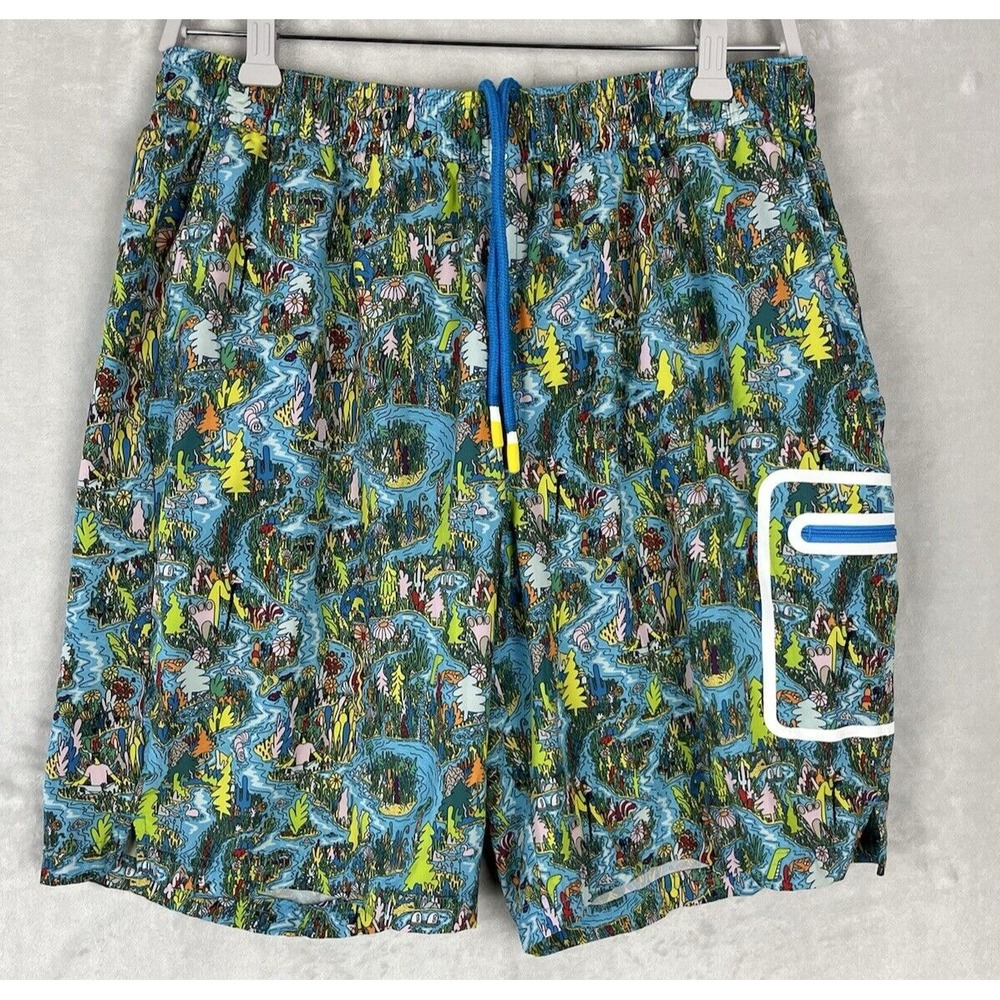 BONOBOS Fielder Men Swim Trunks M Blue Zip Cargo Elastic Waist Lined Water Park